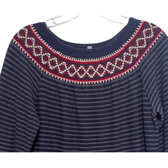 Hanna Andersson Fair Isle Sweater Dress Girls Large Navy Striped Cotton Nordic - Picture 3 of 8